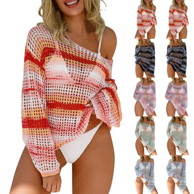 Women's Sexy Fashion Comfortable Hollow Mesh Long-sleeved Bikini Beach Knitted Sun Top