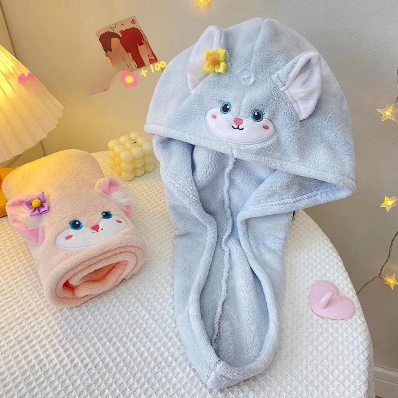 Fox Dry Hair Cap, Face Wash Headband, Makeup Remover, Coral Fleece Absorbent Dry Hair Towel