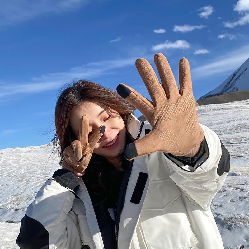 Gloves Winter Women's Velvet Warm Cold Cute Students Winter Riding Driving Touch Screen Suede Women's Gloves