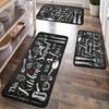 Kitchen Utensil Print Mat , Knife Fork Spoon Wooden Black Pattern Memory Foam Non-Slip Rug for Multi-Room Decor