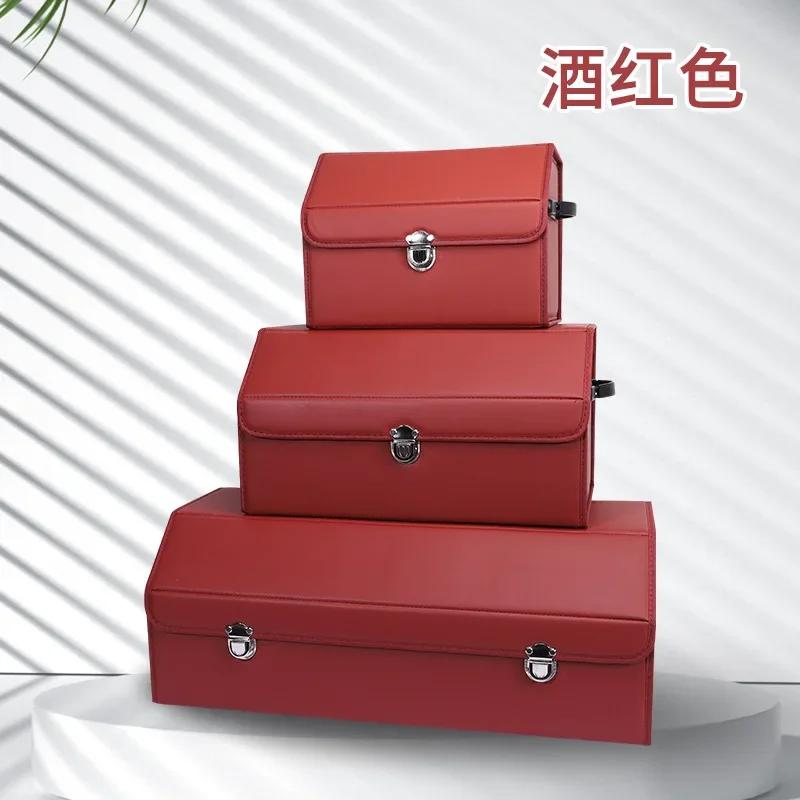 Foldable Leather Car Storage Box with Multiple Compartments Multifunctional Car Organizer with Foldable Design Car Supplies S-38x31x29