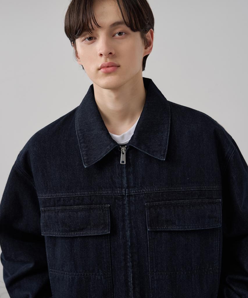 Draw Fit Layered Angle Denim Jacket [Deep Indigo]