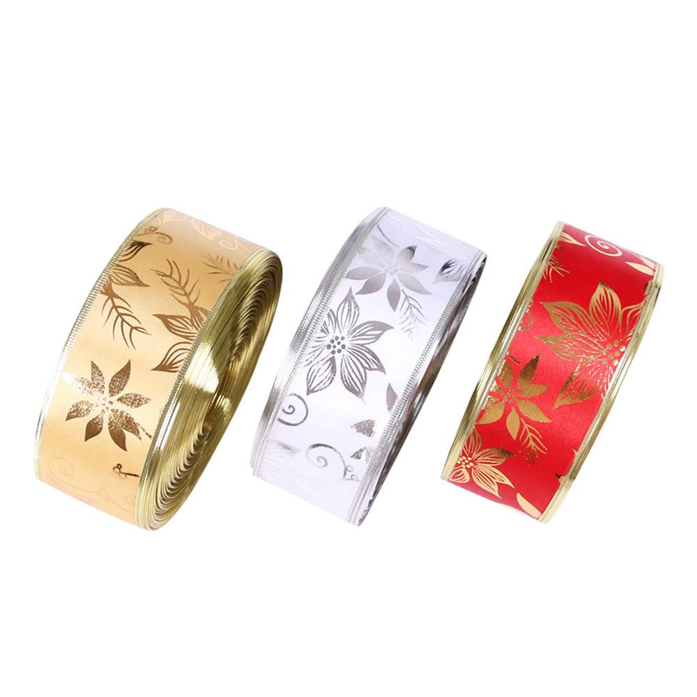 Premium 2 Meter Decorative Gold Floral Print Ribbon For Festive Christmas Celebrations