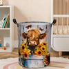 1pc Highland Cow Laundry Basket - Foldable Scottish Cow Hamper with Sturdy Handle, Round Clothes Storage Organizer Suitable For, Bathroom, Bedroom, Ro