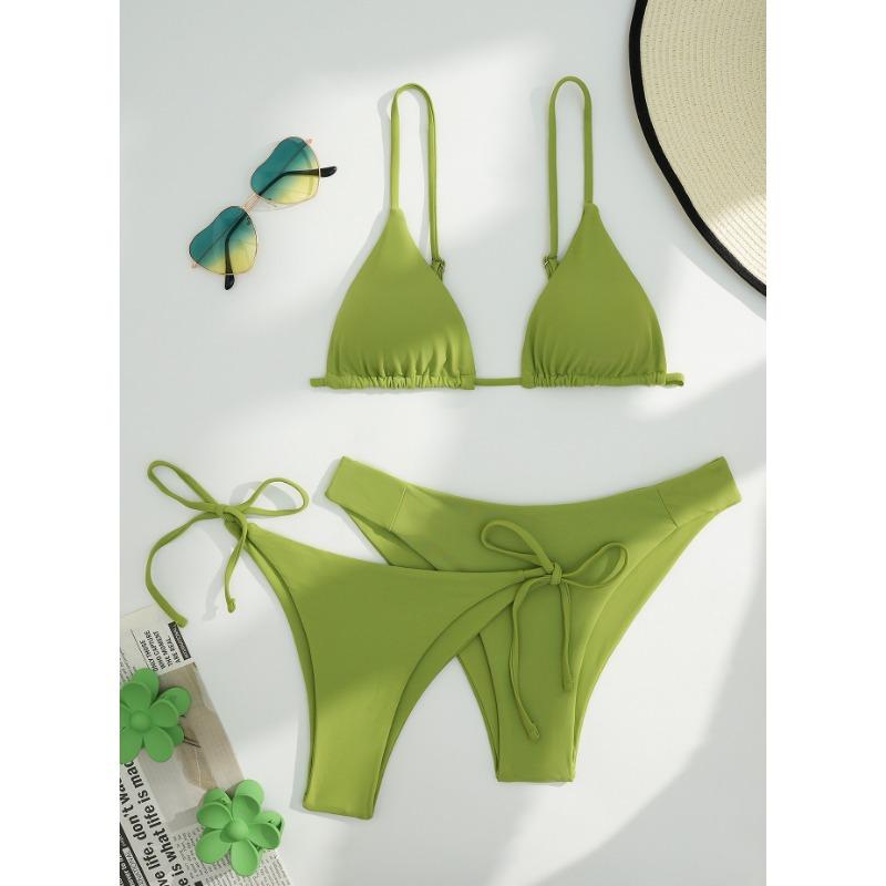 Women's Lime Green Triangle Bikini Set Adjustable Strap Tie Side Two Piece Swimsuit
