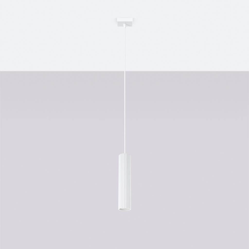 Modern white fluted tube pendant lamp for bedroom, kitchen, island, 1xGU10 10W KARBON Sollux Lighting