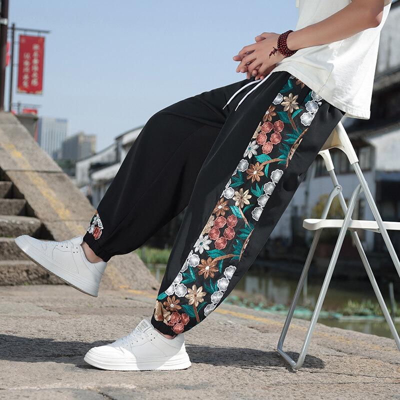 2025 Fashion Men Casual Pants Men Japanese Samurai Embroidery Patchwork Harem Trousers Oversized Harajuku Joggers Male