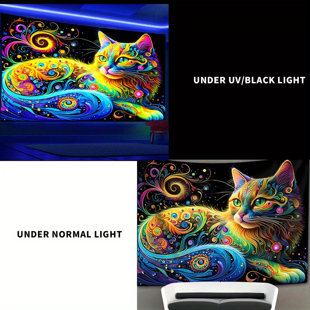 Psychedelic Cat Fluorescent Tapestry Outer Space UV BlackLight Tapestry, Wall Hanging For Living Room Bedroom Office Home Decor