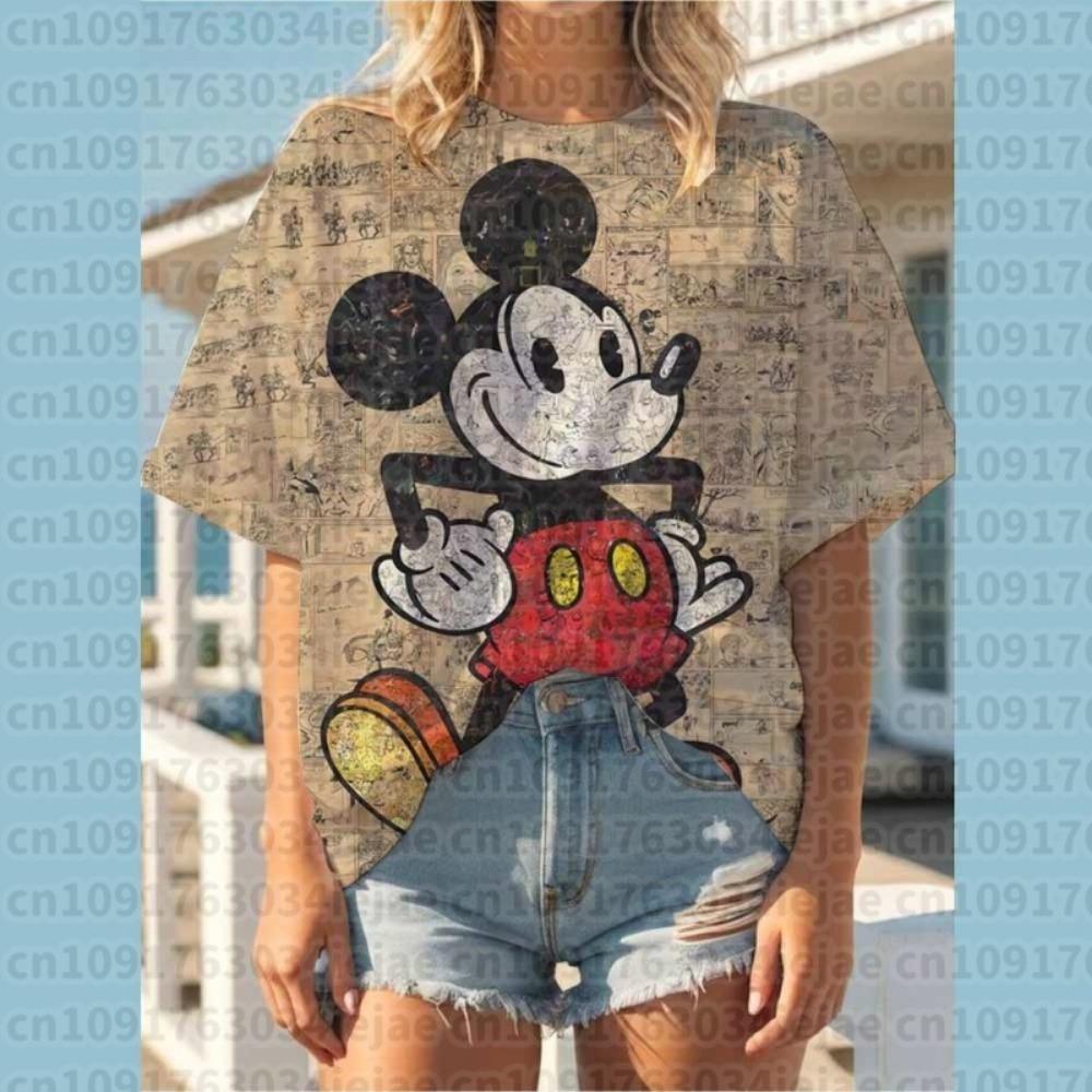 2026 Summer Oversized T-Shirt Women Short Sleeve T Shirts Woman Loose Clothing Mickey Mouse Print Female Tops O-Neck Tops
