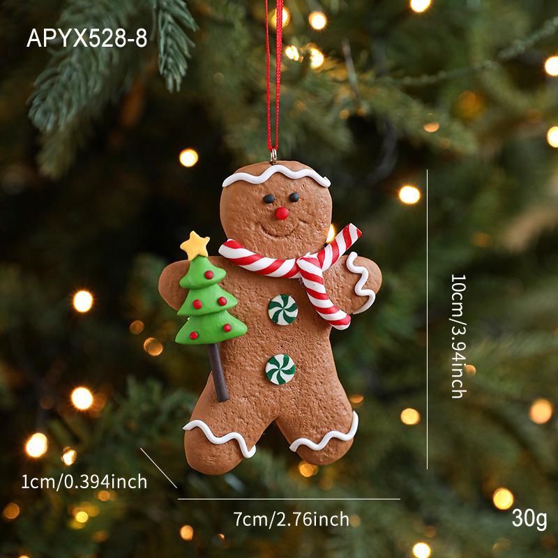 Gingerbread Man Polymer Clay Christmas Ornament - Hand-Painted Retro Tree Decoration