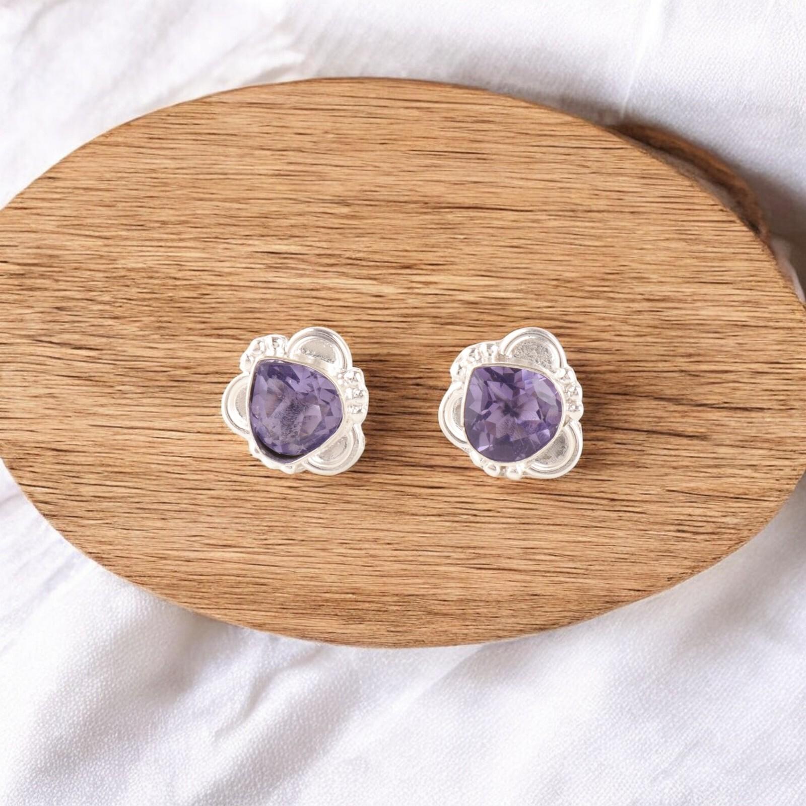 

Iolite Gemstone Earrings 925 Sterling Silver Handmade Jewelry Studs Earrings1.7 EE-159-12