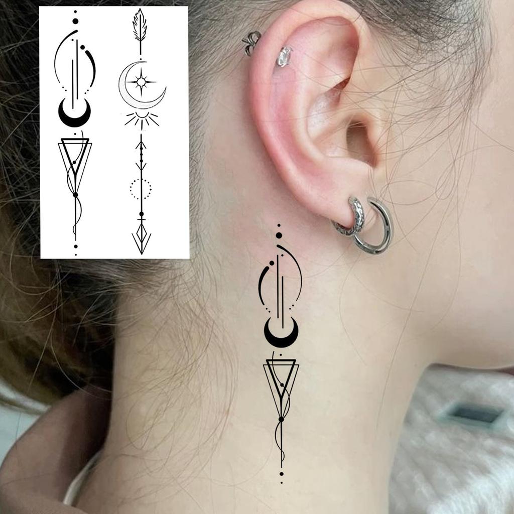 1 Sheet Crescent Sun Chain Temporary Tattoos For Women Hands Neck, Fake Tattoo Stickers Waterproof Long Lasting Realistic Tatoos
