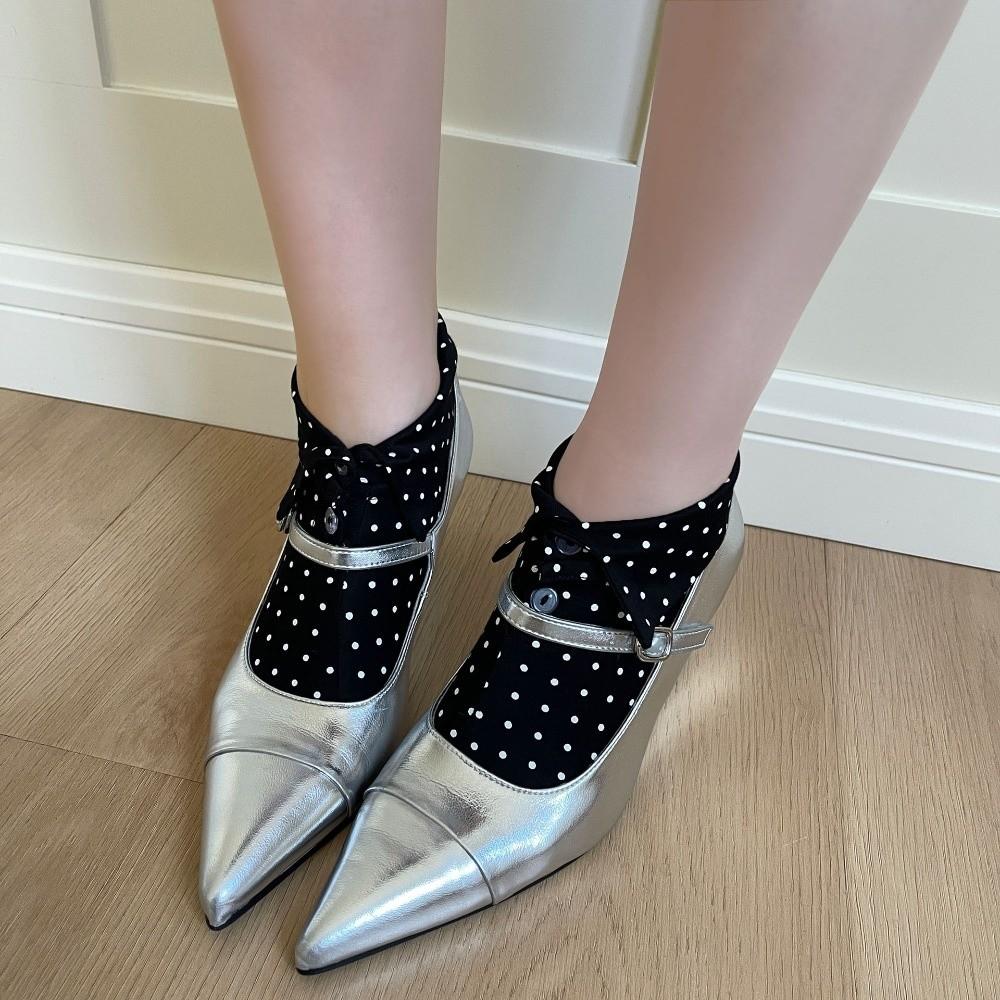 

Unique Button Flip Collar Socks Novelty Solid Color Polka Dot Socks Creative Patchwork Short Ankle Socks Streetwear One Size