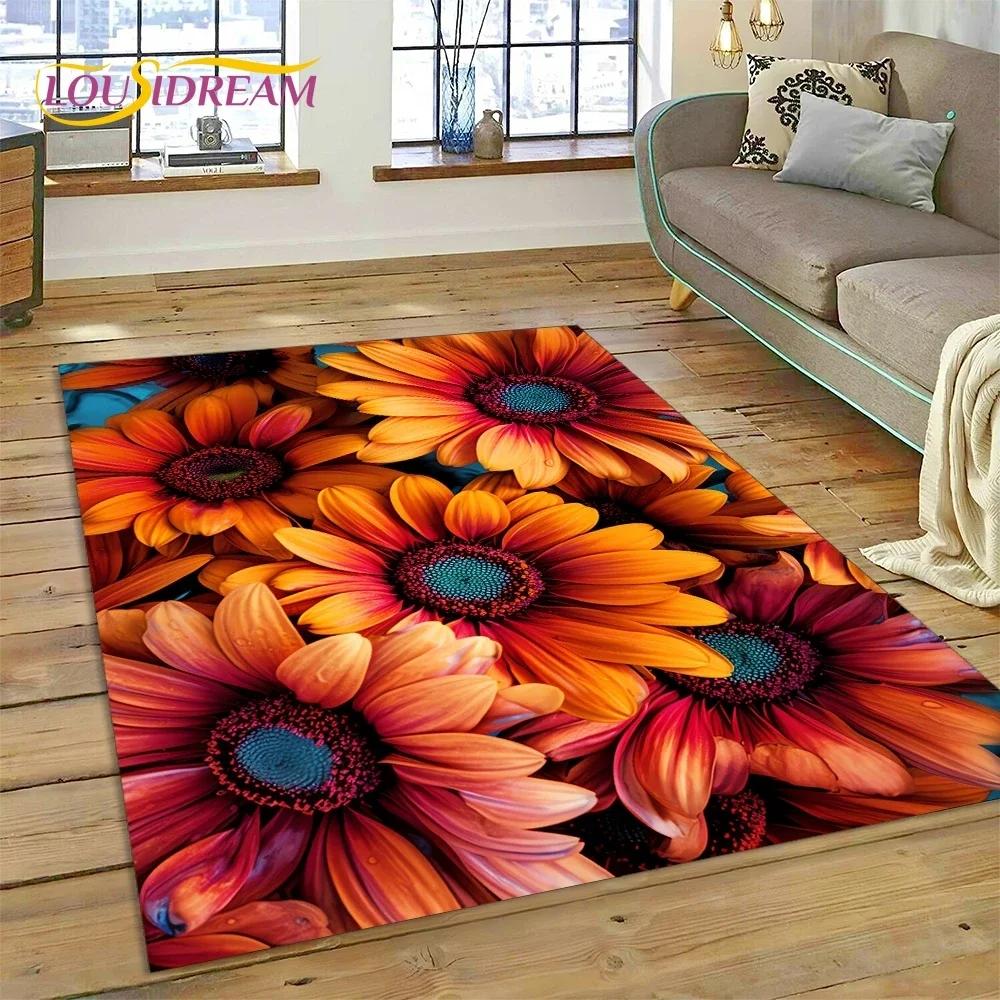 3D Dream Sun Flowers Nordic Daisy Carpet Rug for Bedroom Living Room Home Sofa Decoration,Children Game Large Decor Floor Mat