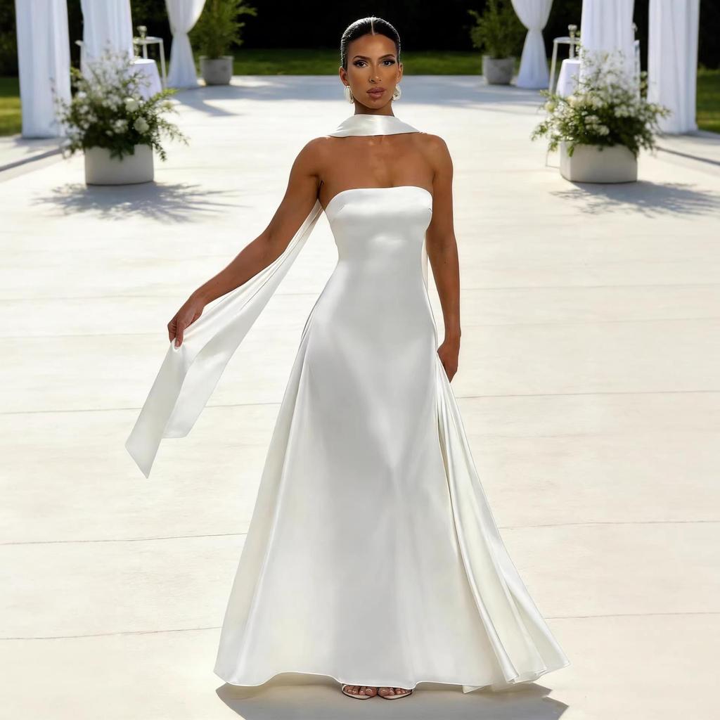 2026 European & American Women's Sexy Bodycon Backless Strapless Cinched Waist Evening Gown