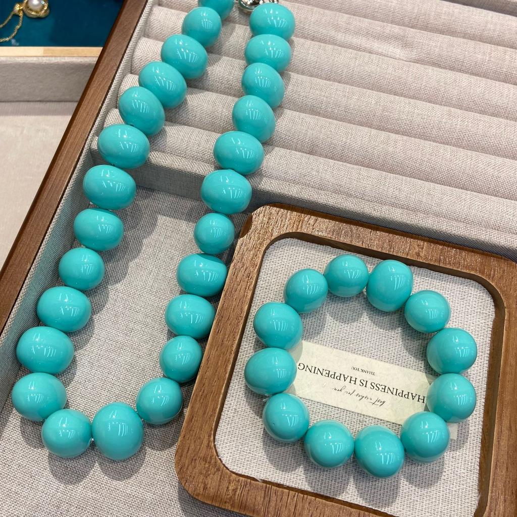 Egg-Shaped 19M Large Granular Blue Shell Beaded Necklace Bracelet National Style Elegant Fashion Women