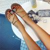 Fashion Womens Casual Flat Leather Summer Folded Rhinestone Shoes Bohemian Flops Flip Thong Flip Flops for Women under 5