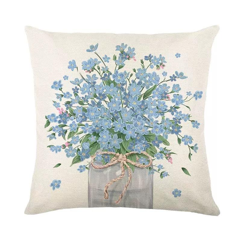 

Blue Floral Pillowcase Spring Plant Print Linen Sofa Decoration Pillowcase Bedroom Cushion 45 * 45Cm