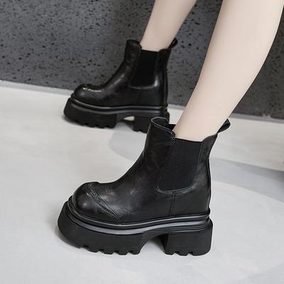 Thick-soled Martin Boots for Women's Autumn and Winter New Inner Height-increasing Boots Thick-heeled Short Boots One-pedal Versatile Cigarette Boots