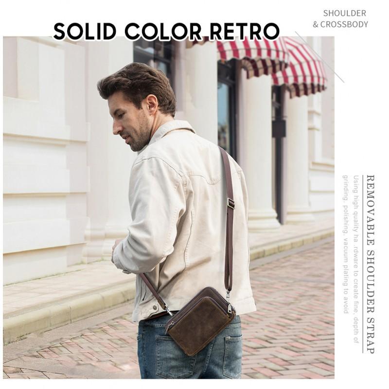 Retro Crazy Horse Leather Men's Mobile Phone Baotou Layer Fashion Casual Small Single Shoulder Crossbody Bag
