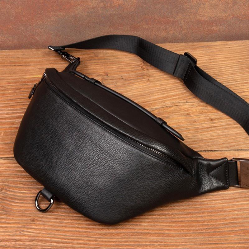 Genuine Cowhide Simple Men s Chest Bag Leather Shoulder Crossbody Retro Small Backpack Big Brand чёрный