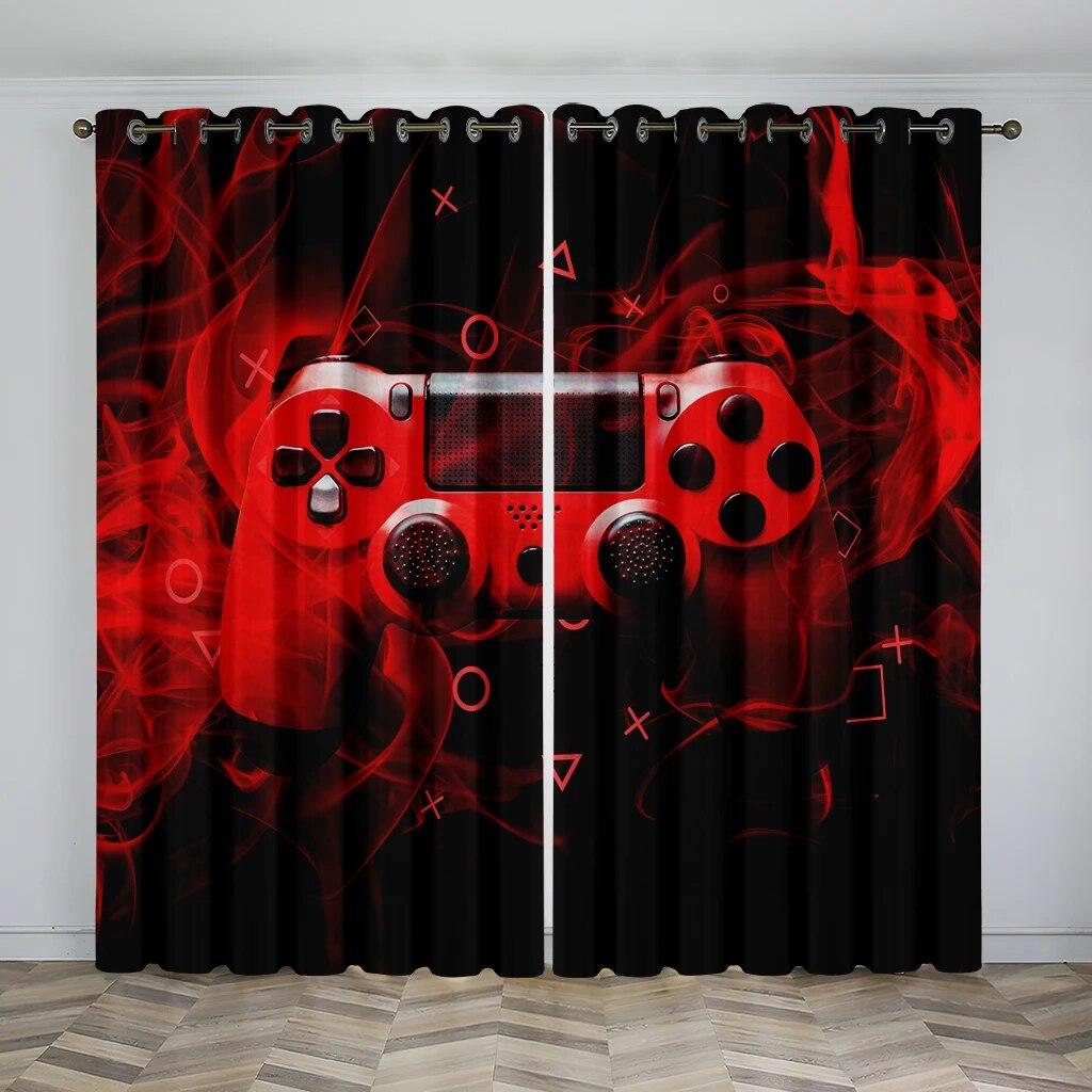 Pyrotechnic Geometric Game Handle Printed Curtains, E-Sports Light-Transmitting Decorative Curtains For Boys And Girls’ Rooms