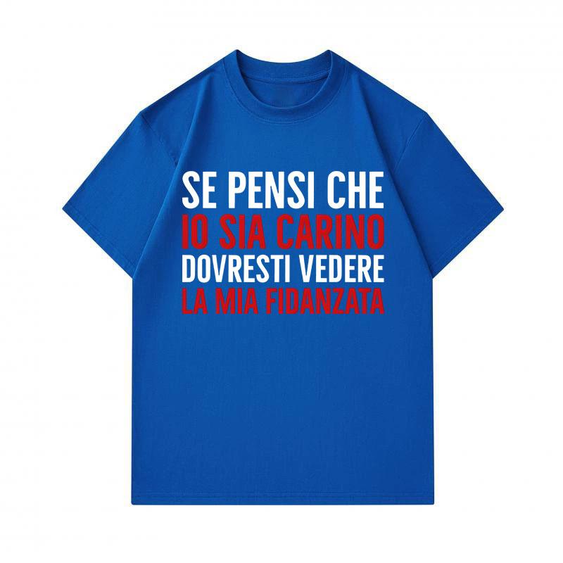 Men's 100% Cotton Crew Neck Short Sleeve T-Shirt, Funny Italian Slogan Printed Casual Loose Tee, Comfortable Breathable Daily Wear Top for Men