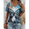 Women T-Shirts Butterfly Graphic Print Fashion Short Sleeve V-Neck Comfort Regular Tops