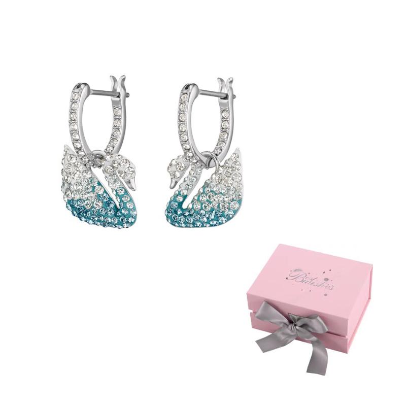 Swarovski Artificial Crystal Earrings Womens Blue One Size-Pink bow gift box синий