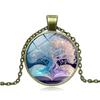 Time Gem Tree of Life Pattern Round Glass Pendant Necklace