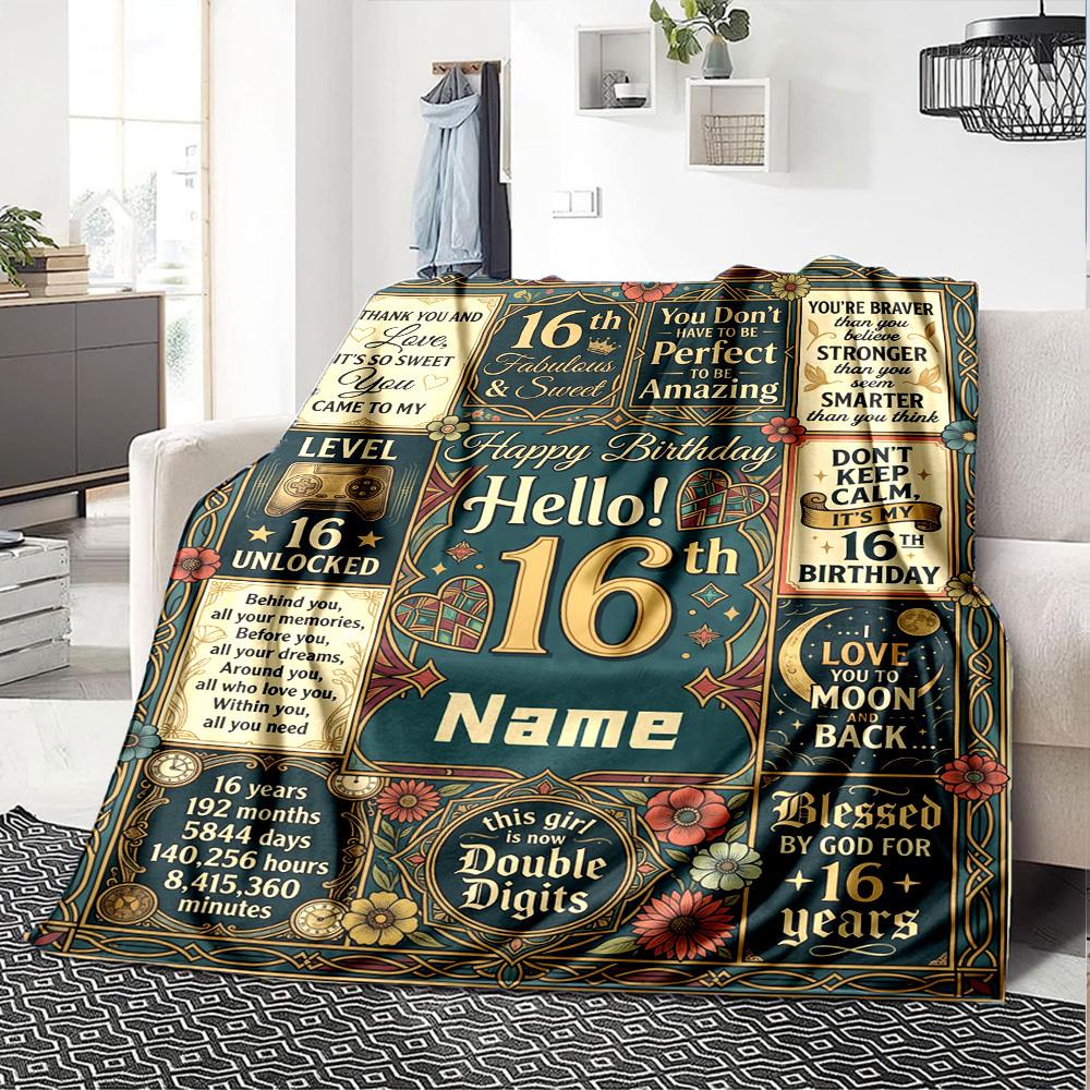 16Th Birthday Celebration Customize Your Name Blankets Comfortable Soft Lightweight Allseason Multipurpose Blanket For Picnics Sofas Offices Beds
