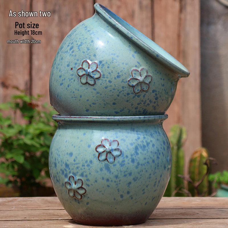 Handmade Embossed Rose Ceramic Succulent Pot, Tall Breathable Coarse Pottery, Large Mouth Plant Pot with Flower Design.