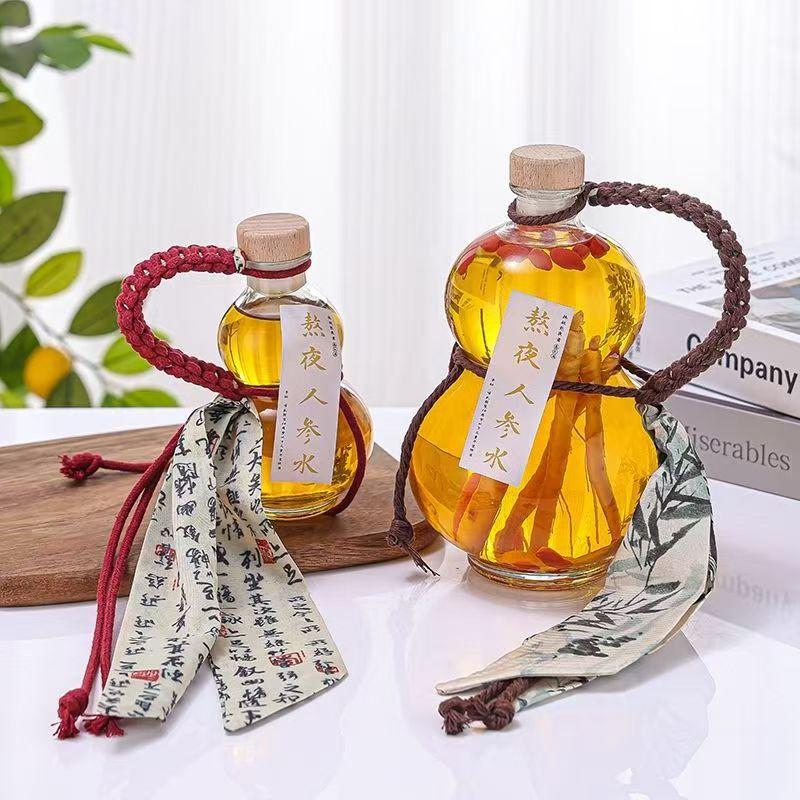Transparent Gourd Shape High Borosilicate Glass Wine Bottle Heat-Resistant Glass Empty Bottle With Lid Milk Tea Bottle Cold Brew