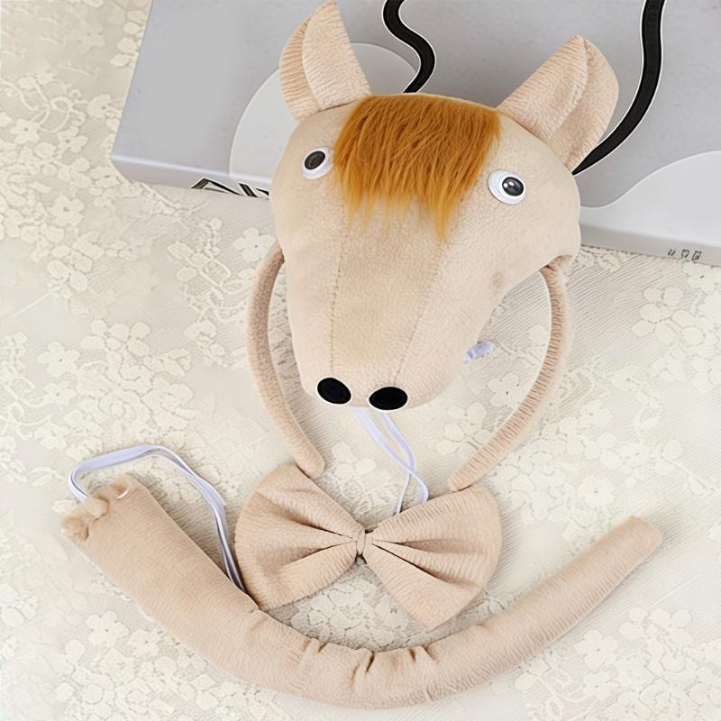 4/5Pcs Horse Costume Accessories 3D Horse Headband,Bowtie,Tutus Skirt Glove Tail Cosplay Halloween Costumes Adult Kid