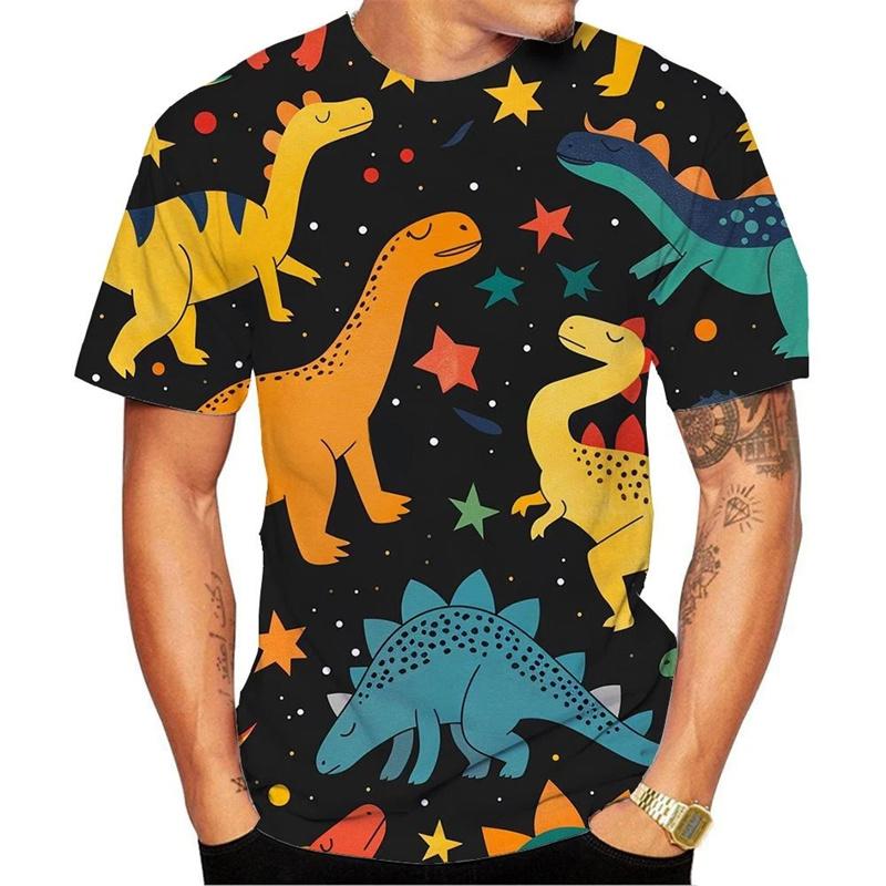 Cartoon Dinosaur Pattern T-Shirt For Men Animal 3D Printed Short Sleeve