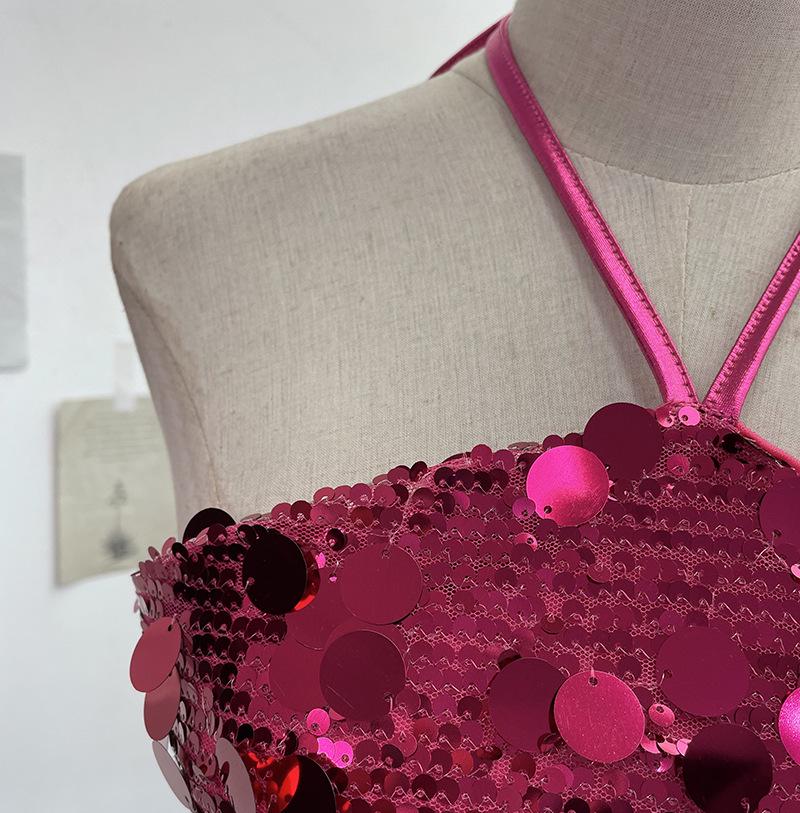 Halter Crop Top with Sequins and Open Back (Style 1083)