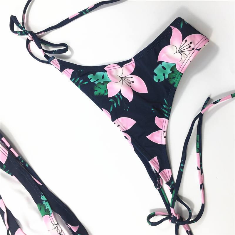 Bikini Set Ins Retro Black Strapless Bra Floral Bowknot Luxury Brazilian Women Swimsuit Beach