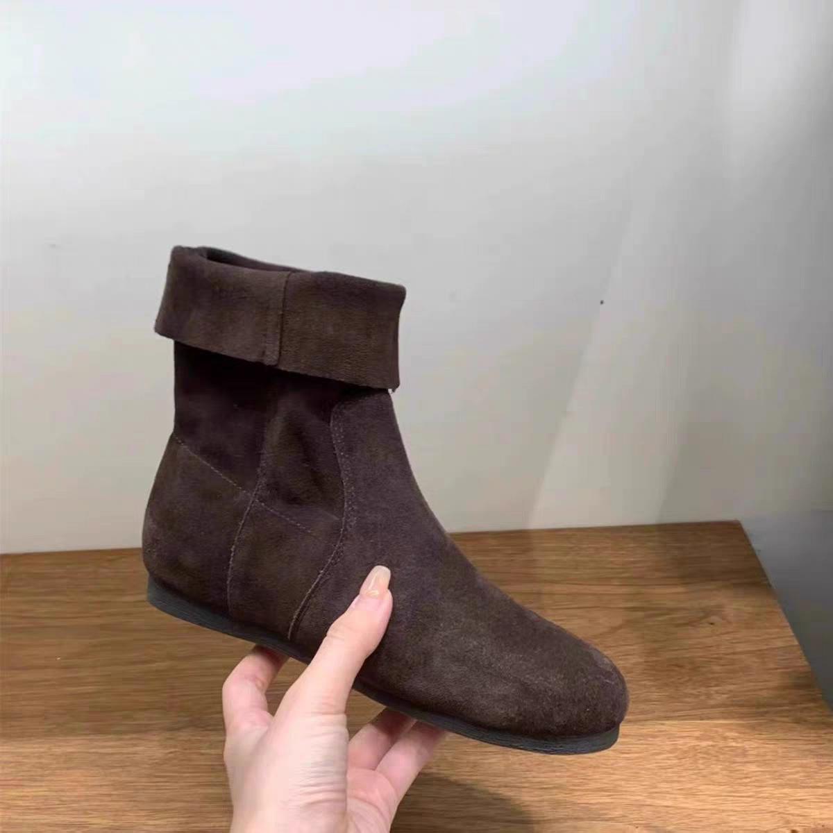 

Round head short boots women s low-heeled soft flat-bottomed literary and artistic thin boots 2024 autumn and winter new two-wear medium boots Martin 35 верблюд