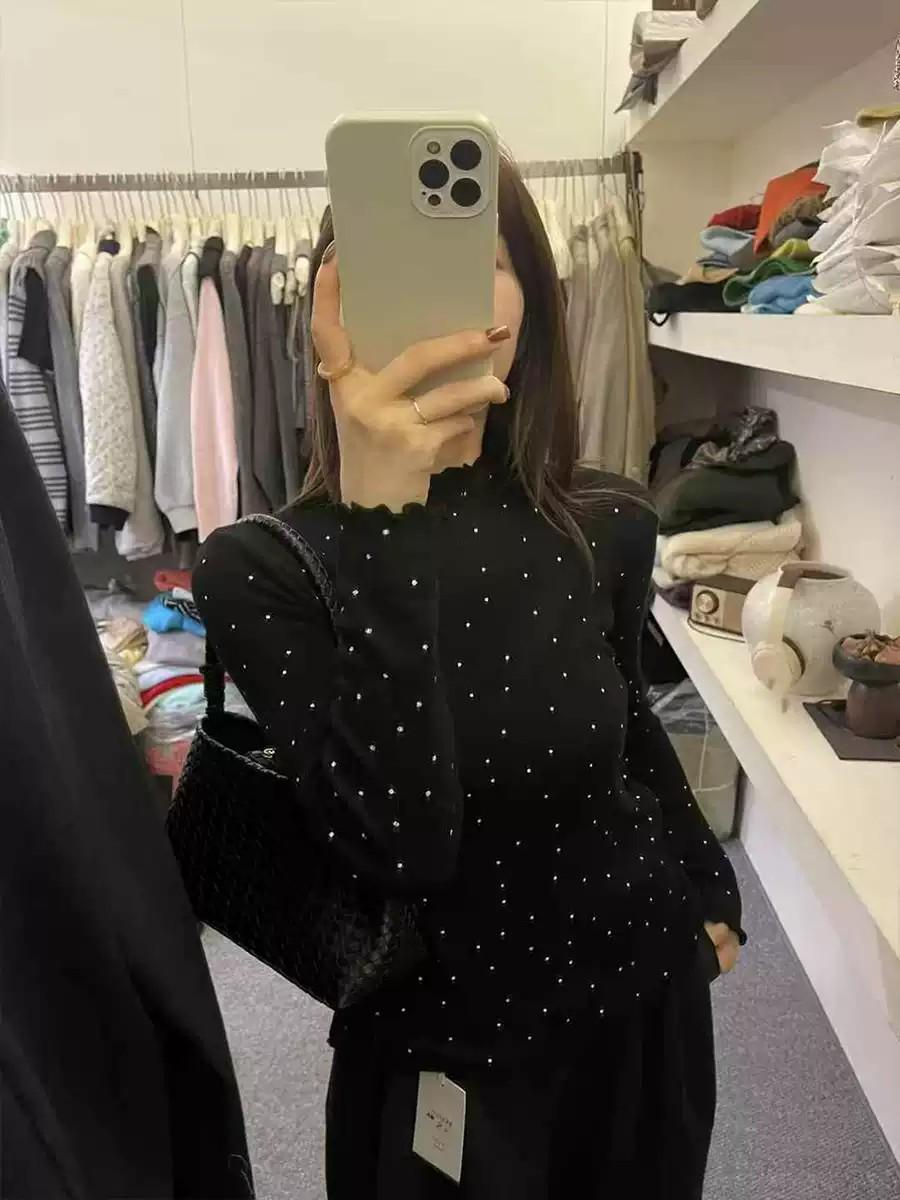 

2025 Autumn Women s Korean Polka Dot High Neck Wool Knit Sweater Large чёрный