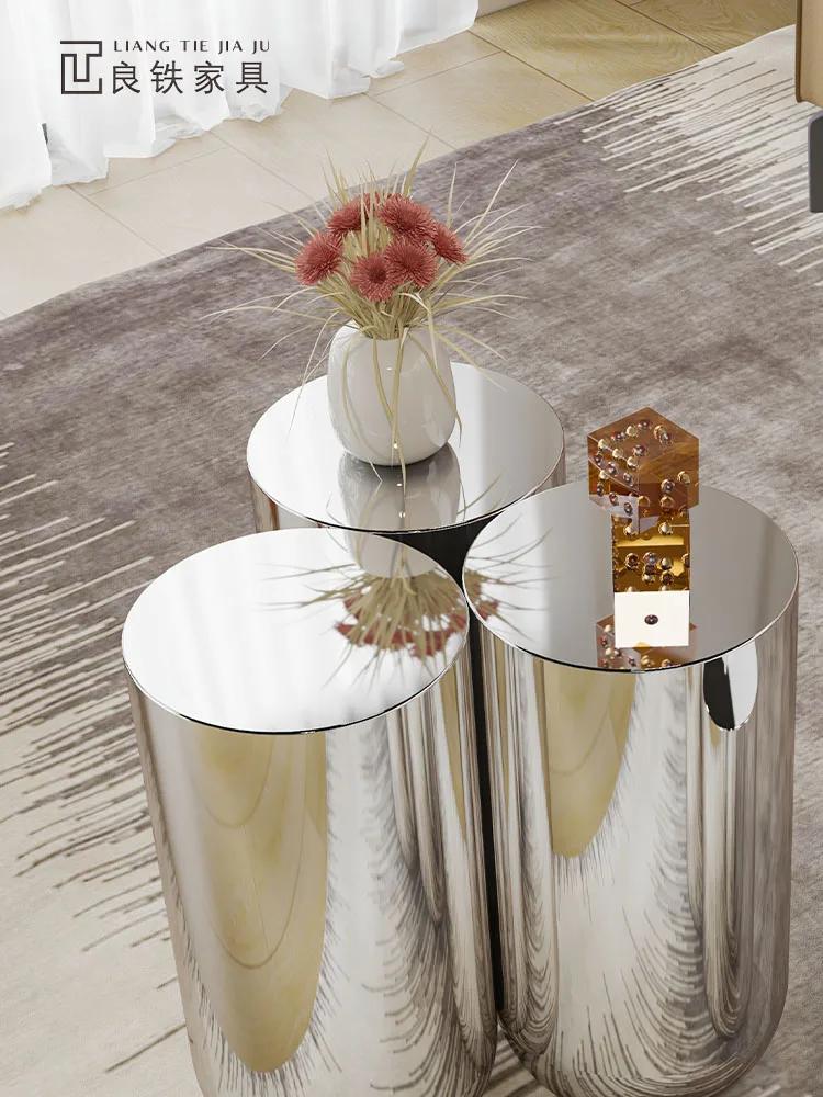 Medieval Stainless Steel Coffee Tables Living Room Sofa Side Table Modern Small Round Desk Combination Home Coffee Table