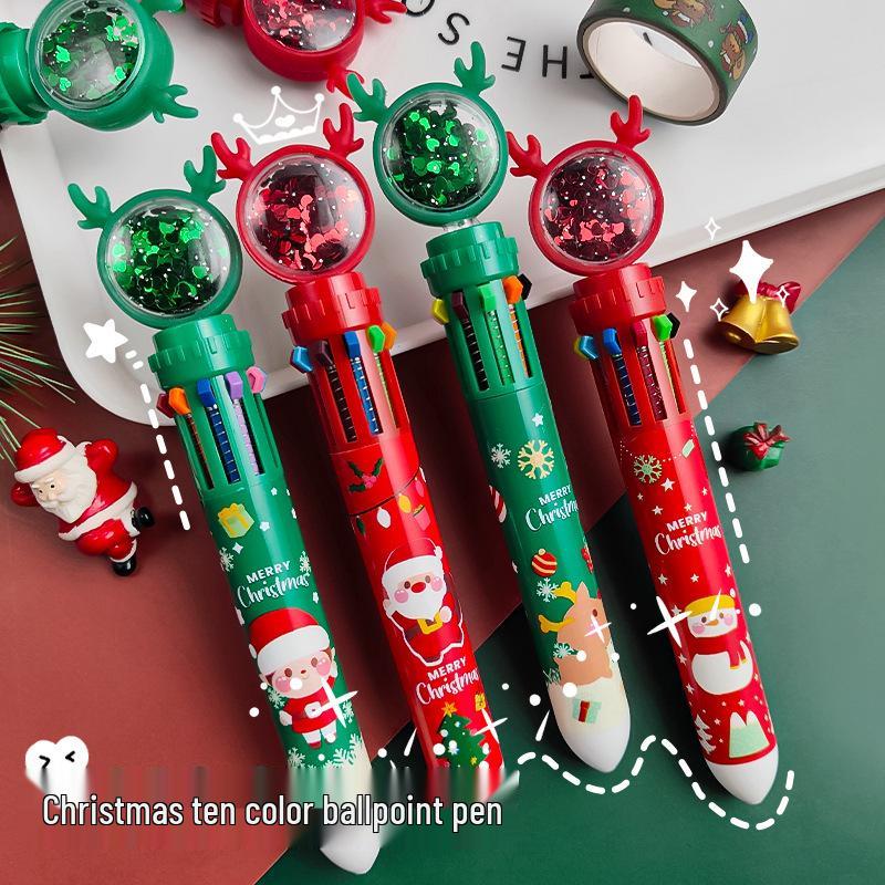 Festive Multicolor Reindeer & Snowman 10-Color Ballpoint Pen