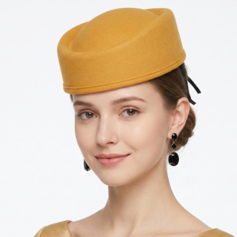 Vintage Topper Hat Retro Airline Stewardess Caps Woolen Top Hat Felt Beret Masquerade Party