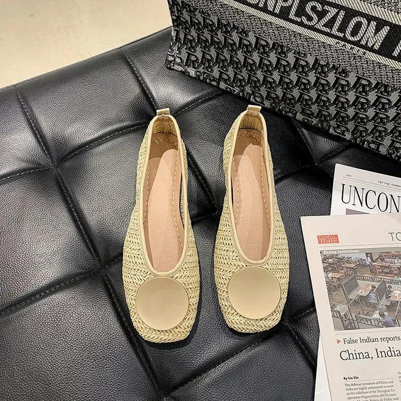 Fashion Fashion Leather Casual Ladies Footwear Flats Flat Apricot Women's Shoes Kawaii Cute Square Toe With Bow Shoe Young Wholesale