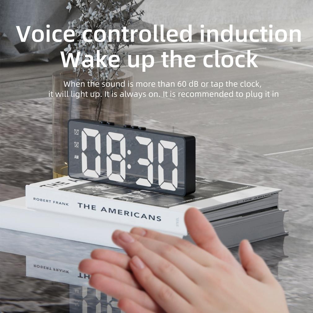 HD Ayna LED Dijital Çalar Saat Ses Kontrolü Erteleme Fonksiyonu Çift Alarm Masası Saati Çift Alarm Saati Gece Modu Parlaklık
