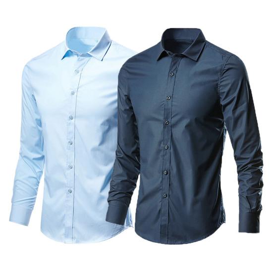 Camisa de manga larga para hombre, cárdigan de un solo pecho con botones de Color sólido, vestido informal con solapa, camisa de primavera para uso diario