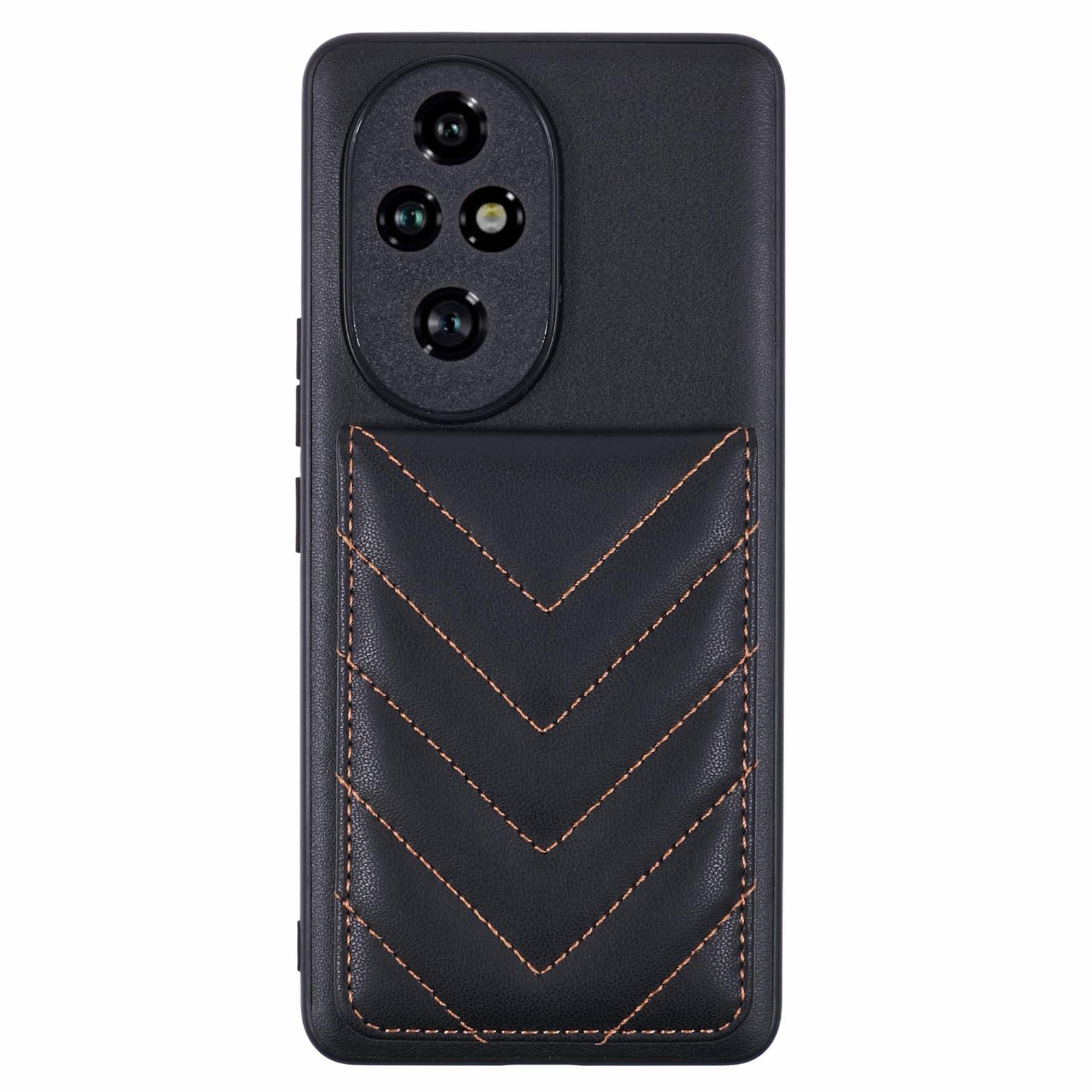 

For Honor 200 Pro 5G Phone Case Rhombus Adhesive Card Bag with Kickstand RFID Blocking Black