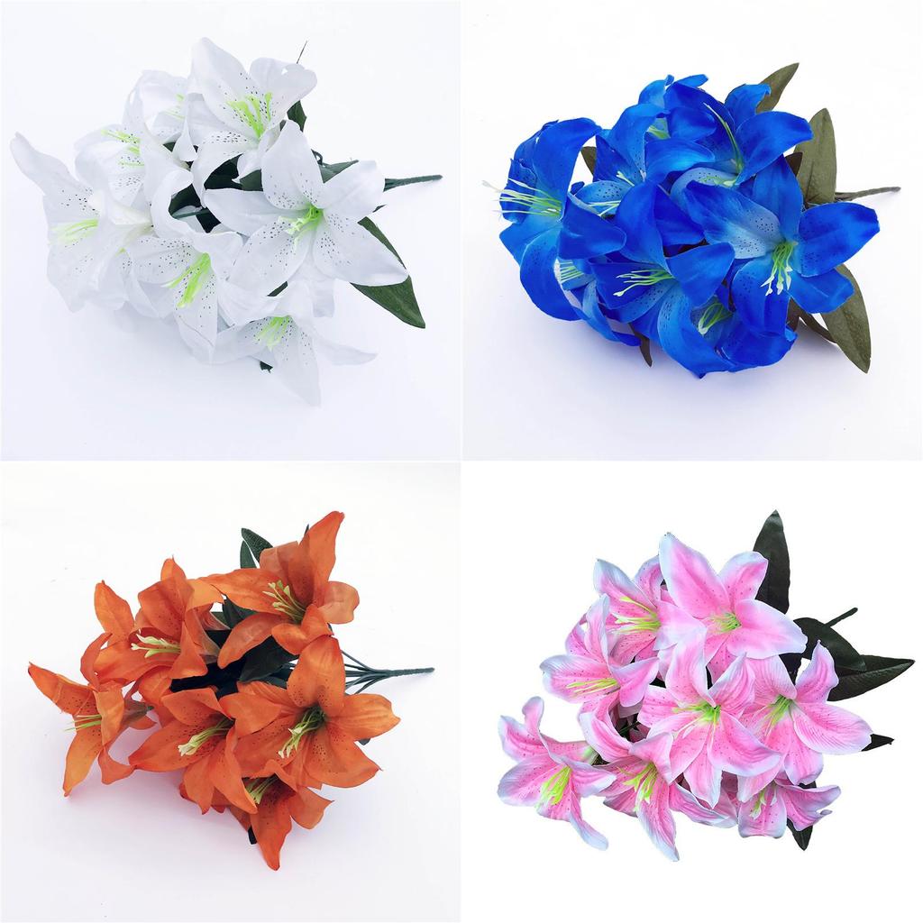 Lush 45cm 10 Heads Artificial Stargazer Lilies Silk Flower Bouquet For Vibrant Decor