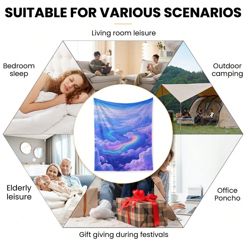 Colorful Cloud Pattern Flannel Printed Blanket Suitable for All Seasons Suitable for Living Room Office Sofa and Travel