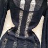 Abito lavorato a maglia senza schienale elegante scava fuori Abito da donna elegante a maniche lunghe sexy Mini abiti a matita Abito coreano sottile di moda di base sottile femminile 2024