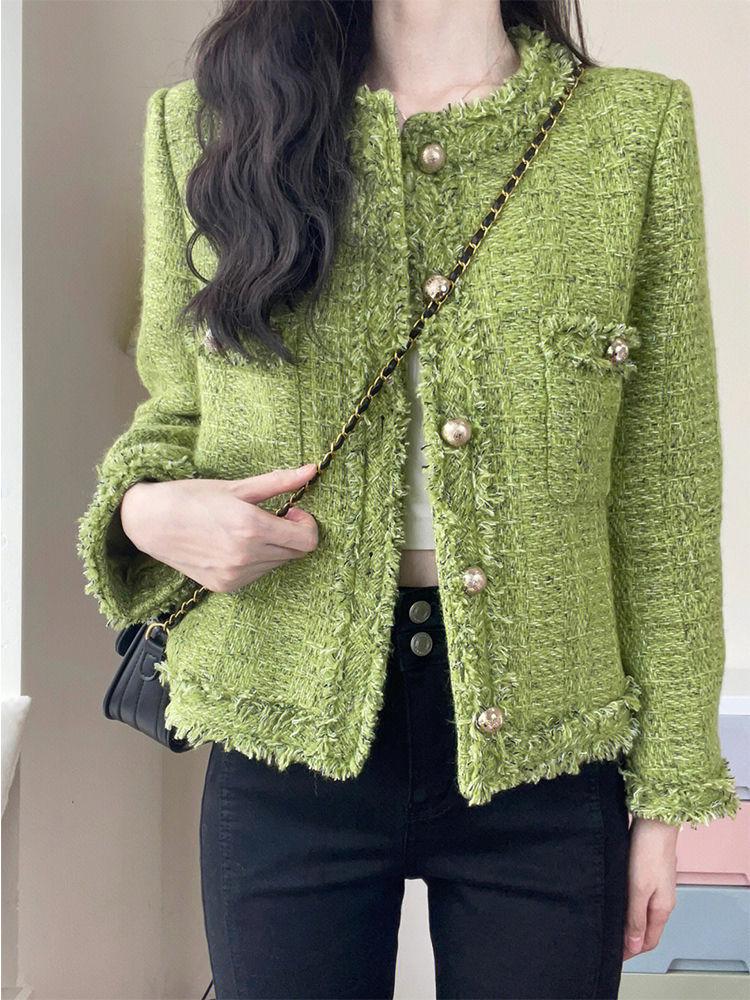 Spring 2025 Green Short Jacket | Celebrity-Inspired French Korean Style for Women
